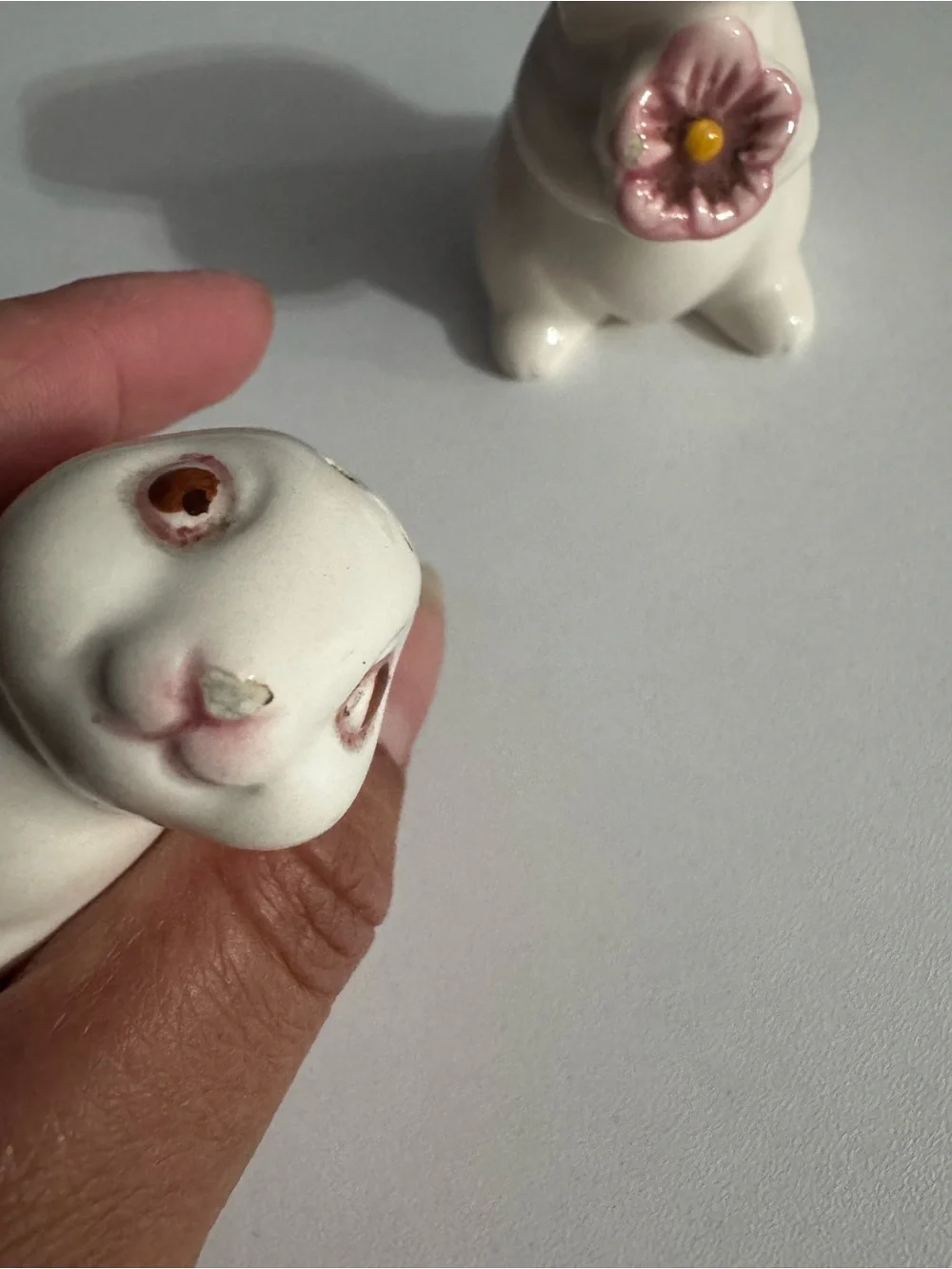 Vintage Avon Ceramic Bunny salt and pepper set with Pink Accents